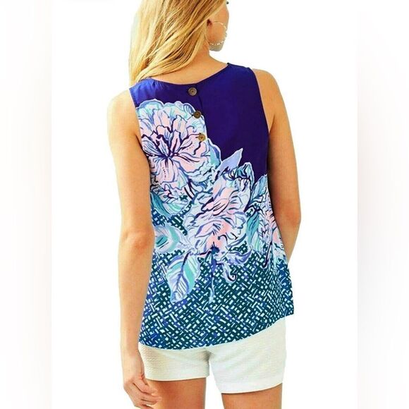 Lilly Pulitzer Blue Floral Tank Top S - Picture 2 of 7